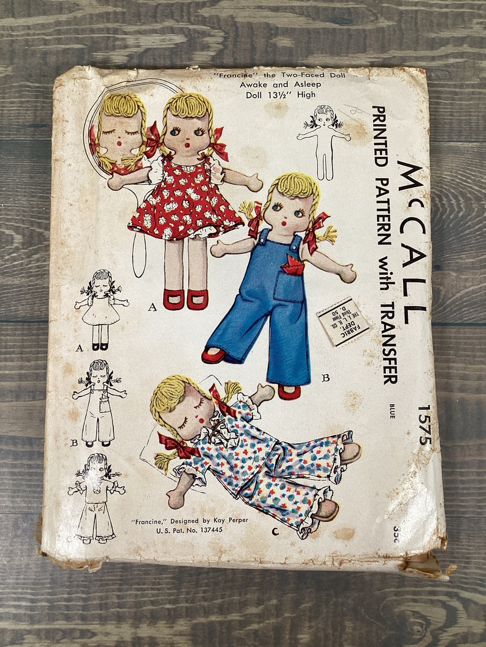 2 Vintage 1950 McCall 1575 Sewing Patterns Francine the Two-Faced Doll, 1 Uncut